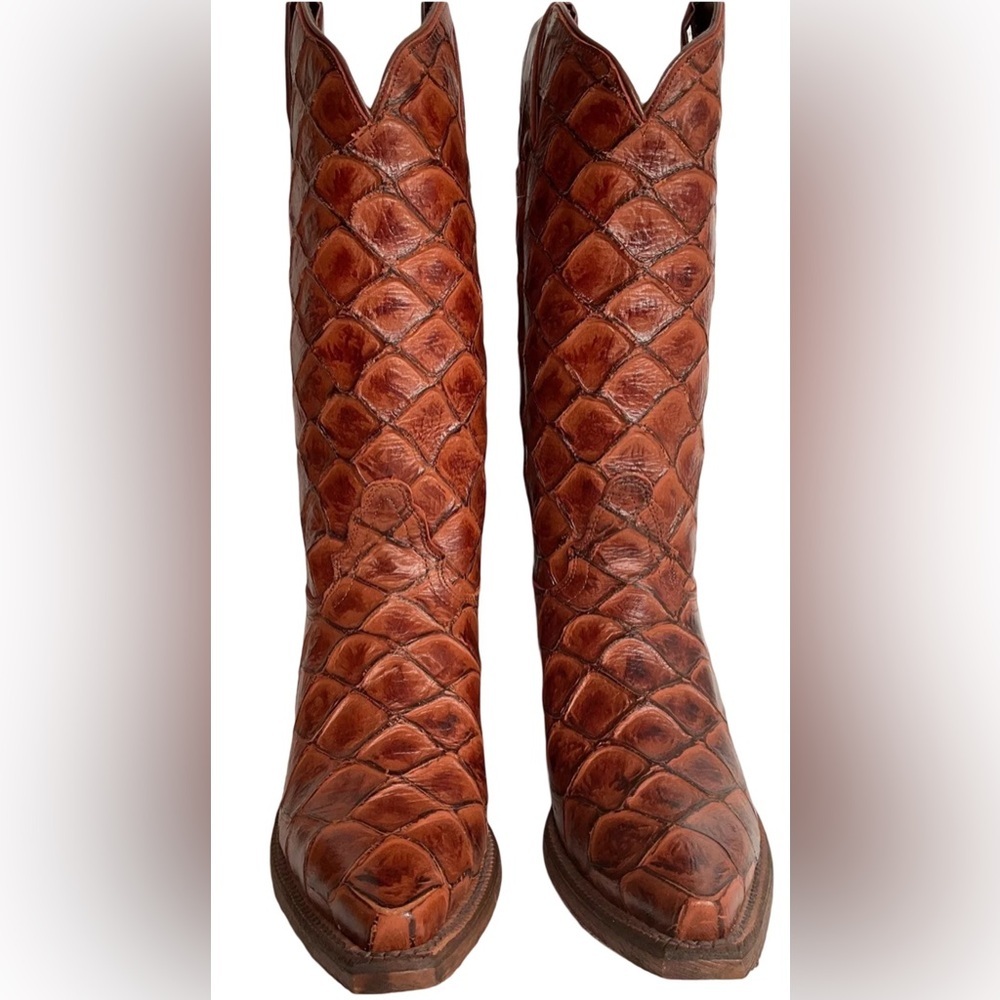 Nocona Brown Textured Leather Knee-High Heeled Boots